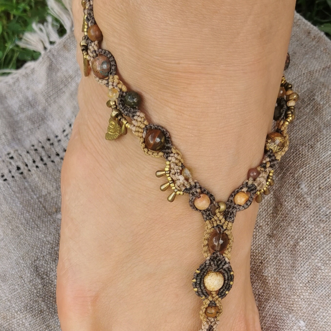 Macrame Anklet with Natural Gemstones