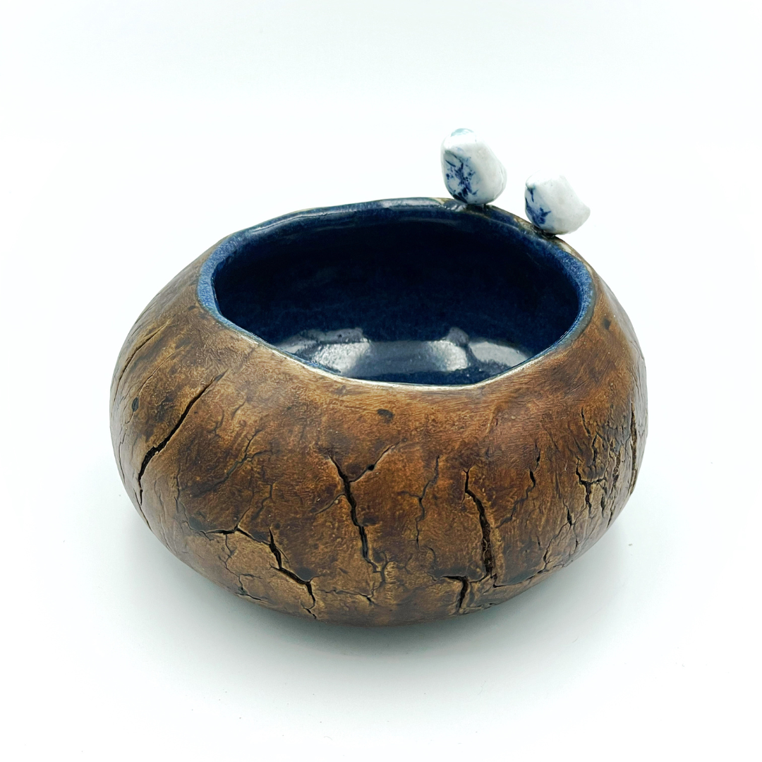 Rustic & Blue Bowl with Birds