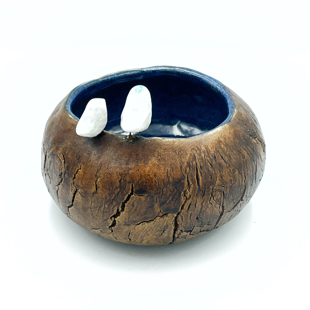 Rustic & Blue Bowl with Birds