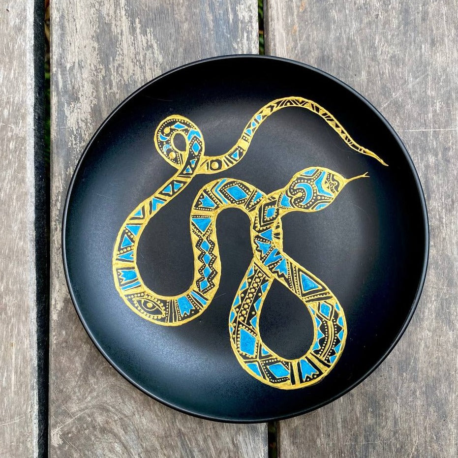 Hand Painted Dot Art Plate - Snake